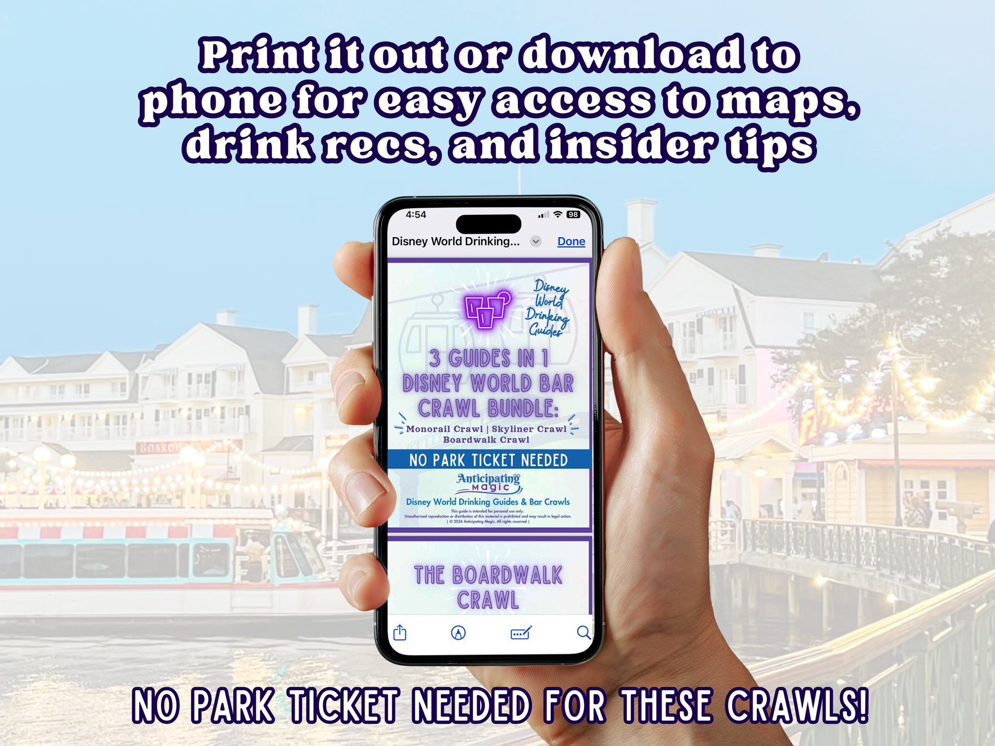 Mobile view of an adult Disney drinking guide designed for bar crawls, girls trips, and Disney World fun